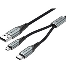 Дата кабель USB 2.0 AM to Micro 5P + Type-C 0.5m Y-Splitter 480Mbps Aluminum Alloy Gray Vention (CQGHD)