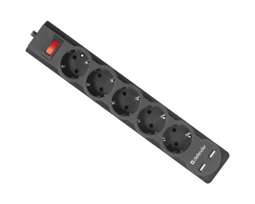 Мережевий фільтр живлення Defender DFS 751, 1.8m, 5роз., 2xUSB (99751)