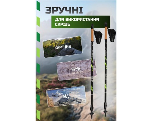Палиці для скандинавської ходи PowerPlay 9104 Lykke Black/Green 80-135 см (PP_9104_LYKKE)
