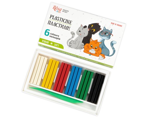 Пластилін Rosa Kids Cats, зі стеком, 6 кольорів 96 г (4823098541585)