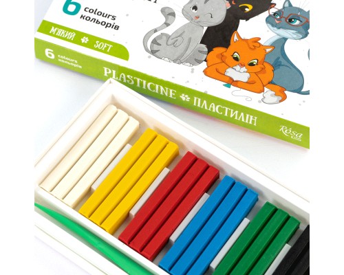 Пластилін Rosa Kids Cats, зі стеком, 6 кольорів 96 г (4823098541585)