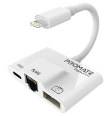 Адаптер Lightning to RJ45 Ethernet + USB 3.0 OTG + Lightning Promate (gigalink-i.white)