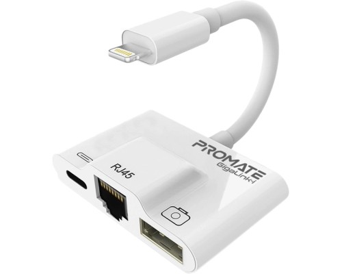 Адаптер Lightning to RJ45 Ethernet + USB 3.0 OTG + Lightning Promate (gigalink-i.white)