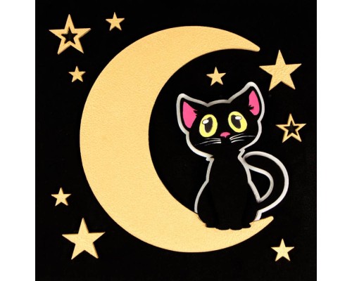 Картина по номерам Rosa Talent 3D Котик на місяці МДФ ґрунтоване, 18х18 см (4823098536239)