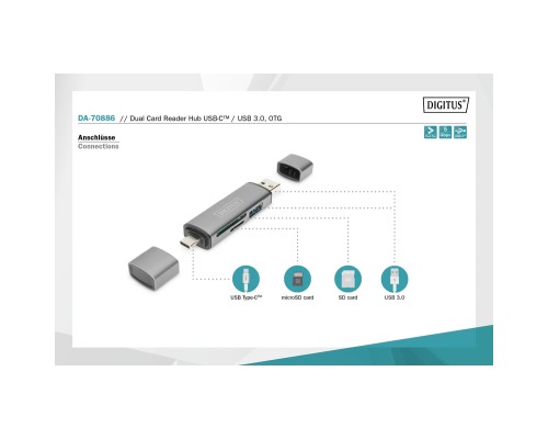 Зчитувач флеш-карт Digitus USB-C/USB 3.0 SD/MicroSD (DA-70886)