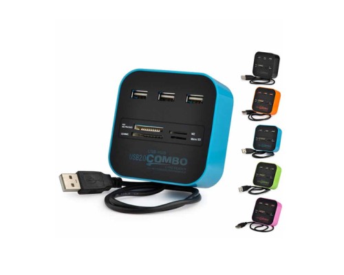 Концентратор Voltronic USB 2.0 to 3xUSB 2.0 + SD/MMC/TF/M2 blue/black (CUB3-Bl)