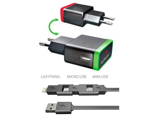 Зарядний пристрій E-power 1 * USB 1A + смарт кабель (EP721HAS)