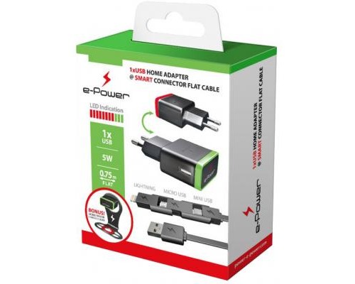 Зарядний пристрій E-power 1 * USB 1A + смарт кабель (EP721HAS)