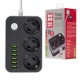Мережевий фільтр живлення ColorWay CW-CHЕ36B, 3 розетки/6USB Black 1.8M (CW-CHE36B)