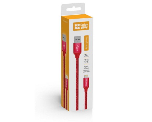 Дата кабель USB 2.0 AM to Lightning 2.0m red ColorWay (CW-CBUL007-RD)