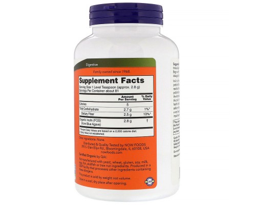 Пробіотики Now Foods Інулін, Certified Organic Inulin, порошок, 227 гр (NOW-02944)