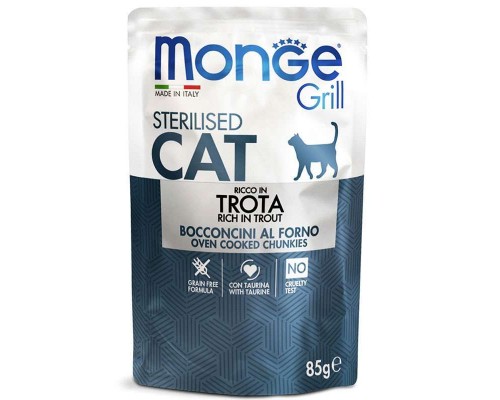 Вологий корм для кішок Monge Cat Grill Sterilised форель 85 г (шматочки в жиле) (8009470013659)