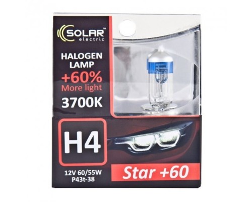 Автолампа SOLAR H4 12V 60/55W P43t-38 Starlight + 60, (1234S2)