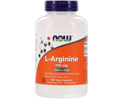 Амінокислота Now Foods L-Аргінін 700мг, L-Arginine, 180 вегетаріанських капсул (NOW-00033) 