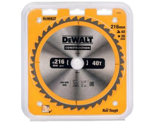 Диск пильний DeWALT СONSTRUCTION , 216 х 30, 40 z, АТВ, -5 градусів, універсальне застосування (DT1953)