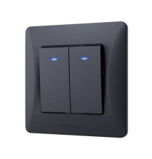 Вимикач Videx BINERA 2кл з підсвіткою чорний графіт (VF-BNSW2L-BG)