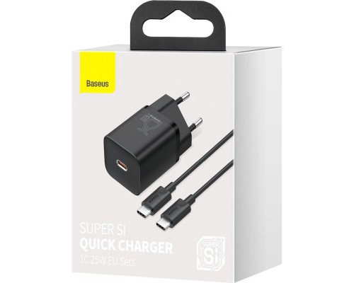 Зарядний пристрій Baseus 1xUSB 25W (USB-C) + Cable Type-C black (TZCCSUP-L01)
