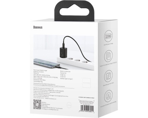 Зарядний пристрій Baseus 1xUSB 25W (USB-C) + Cable Type-C black (TZCCSUP-L01)
