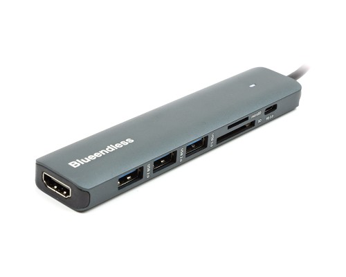 Концентратор USB Type-C to HDMI, 3x USB Type-A, SD, TF, USB Type-C PD100W PowerPlant (CA913848)