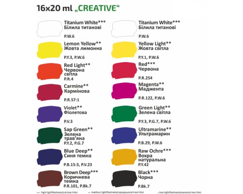 Гуашеві фарби Rosa Studio Creative 16*20 мл (4823098531609)