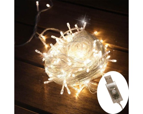Гірлянда ColorWay LED 100 10м (8 функцій) теплий колір USB (CW-G-100L10U)