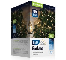 Гірлянда ColorWay LED 100 10м (8 функцій) теплий колір USB (CW-G-100L10U)