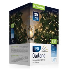 Гірлянда ColorWay LED 100 10м (8 функцій) теплий колір USB (CW-G-100L10U)