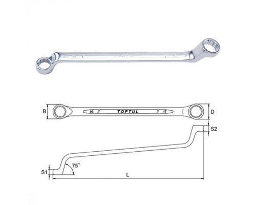 Ключ Toptul гайковий накидний (кут 75 °) 13х17мм (AAEI1317)