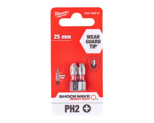 Набір біт Milwaukee SHOCKWAVE, PH2, 25мм, 2шт (4932430852)