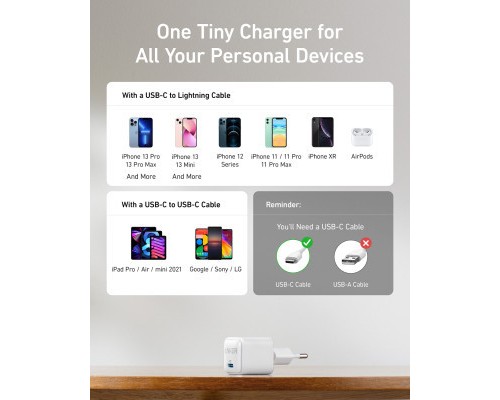 Зарядний пристрій Anker PowerPort 512 Nano - 20W USB-C White (A2346G21)