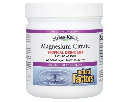Мінерали Natural Factors Магній цитрат у порошку, смак тропічних фруктів, Stress- (NFS-03542)