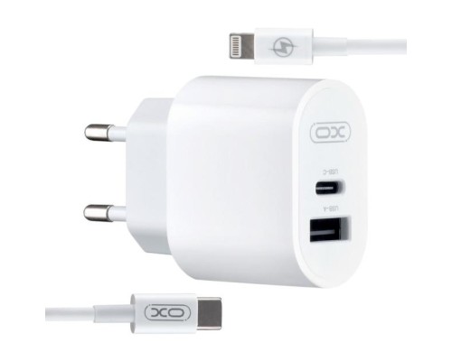 Зарядний пристрій XO L97 (1Type-C/1USB/2.4A) + Type-C - Lightning White (XO-L97-LG)