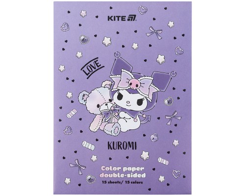 Кольоровий папір Kite А4 двосторонній Kuromi (15 аркушів/15 кольорів) (HK24-250-2)