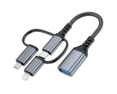 Дата кабель OTG USB 3.0 AF to USB-C + Micro 5P + Lightning 0.11m 60W XoKo (XK-AC-155)