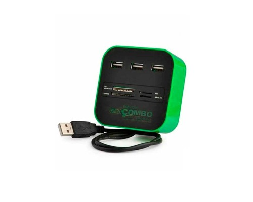 Концентратор Voltronic USB 2.0 to 3xUSB 2.0 + SD/MMC/TF/M2 green/black (CUB3-GB)