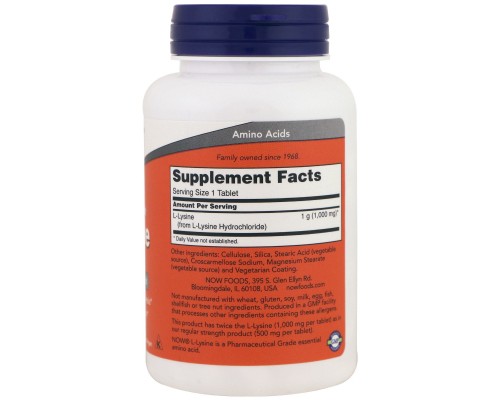 Амінокислота Now Foods Лізин 1000мг, 100 таблеток (NOW-00113) 