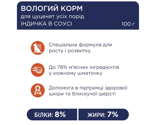 Вологий корм для собак Club 4 Paws для цуценят з індичкою в соусі 100 г (4820215363198)