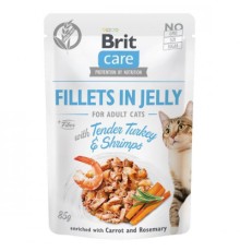 Вологий корм для кішок Brit Care Cat pouch 85 г (індичка з креветками в желе) (8595602540570)