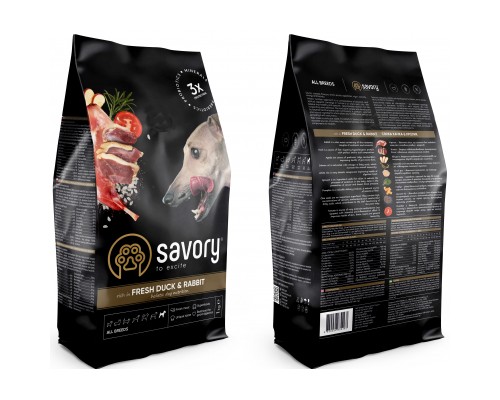Сухий корм для собак Savory Adult All Breeds rich in Fresh Duck and Rabbit 1 кг (4820232630167)