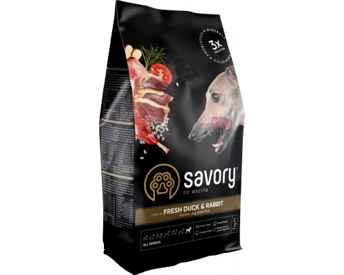 Сухий корм для собак Savory Adult All Breeds rich in Fresh Duck and Rabbit 1 кг (4820232630167)