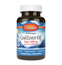 Жирні кислоти Carlson Жир із печінки Норвезької Тріски, 1000 мг, Cod Liver Oil, 10 (CAR-01301)