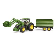 Спецтехніка Bruder трактор John Deere 7R 350 з навантажувачем та причепом (03155)