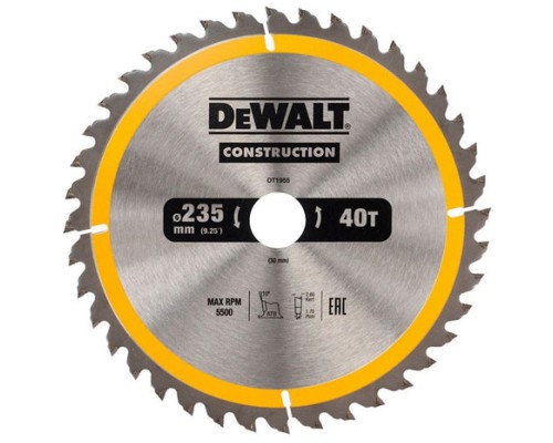 Диск пильний DeWALT СONSTRUCTION , 235 х 30 мм, 40 z, АТВ, 10 градусів (DT1955)