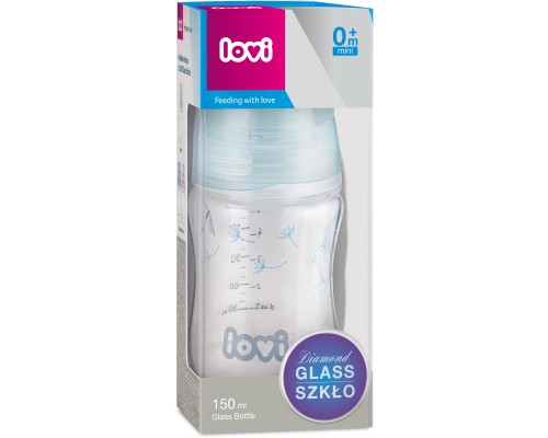 Пляшечка для годування Lovi Diamond Glass Botanic скляна 150 мл Світло-синя (74/105)