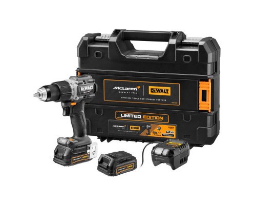 Шуруповерт DeWALT McLaren F1, XR Li-Ion PowerStack 18V GFN блок 2x1.7Ah, 90 Нм, кейс TSTAK (DCD85ME2GT)