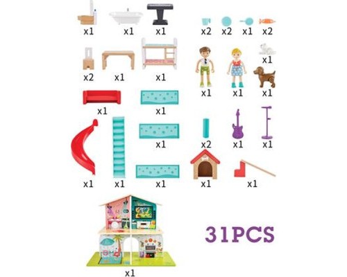 Ігровий набір Hape Ляльковий будинок з гіркою, меблями та аксесуарами (E3411)