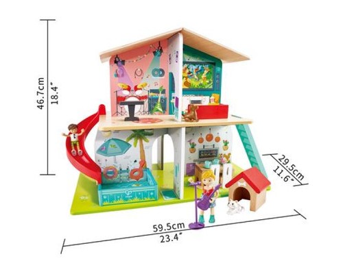 Ігровий набір Hape Ляльковий будинок з гіркою, меблями та аксесуарами (E3411)