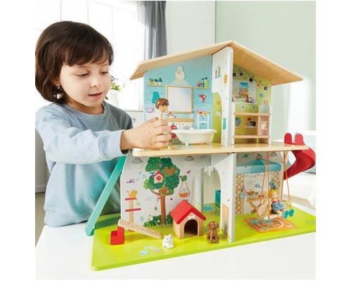 Ігровий набір Hape Ляльковий будинок з гіркою, меблями та аксесуарами (E3411)
