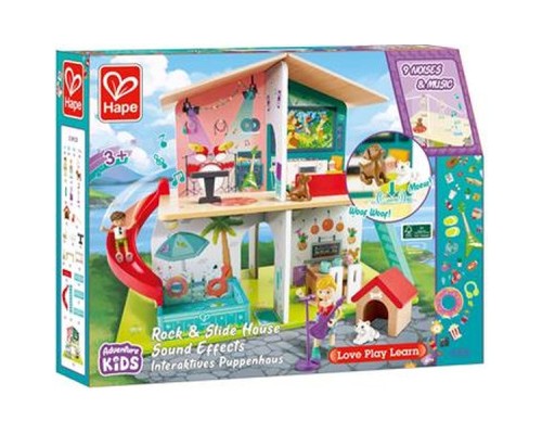 Ігровий набір Hape Ляльковий будинок з гіркою, меблями та аксесуарами (E3411)