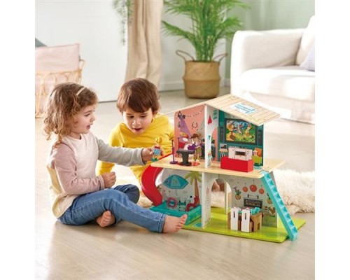 Ігровий набір Hape Ляльковий будинок з гіркою, меблями та аксесуарами (E3411)
